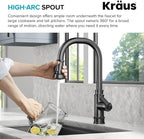 KRAUS Allyn Transitional Industrial Pull-Down Single Handle Kitchen Faucet in Spot-Free Black Stainless Steel