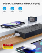 TROND Surge Protector Power Strip with 360° Rotating Flat Plug, 4000J, ETL Listed, 10 Widely Spaced Outlets, 2 USB A and 2 USB C, 5ft Extension Cord, Wall Mountable, for Home Office Garage, Black