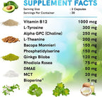 11-in-1 Nootropic Brain Supplements: Memory & Focus Supplement with Ginkgo Biloba, L Theanine, Bioperine, & Alpha GPC Choline - 1321mg, 60ct - Stimulant Free, Vegan - Focus Brain Support (3 pack)