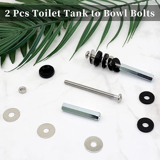 Universal Toilet Tank to Bowl Bolts Kit, Heavy Duty Toilet Bolts, Waterproof Stainless and Rubber Washers Gaskets with Extra Long Nut Screw for Fastening (Silver) (2, Long)