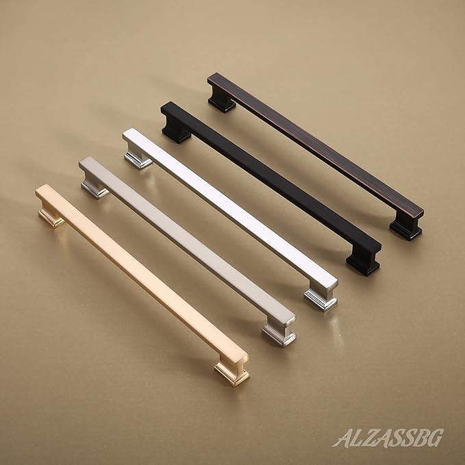 Alzassbg 10 Pack Matt Black Cabinet Pulls, 9 Inch(228.5mm) Hole Centers Kitchen Cabinet Handles for Cabinets and Drawers AL3061MB