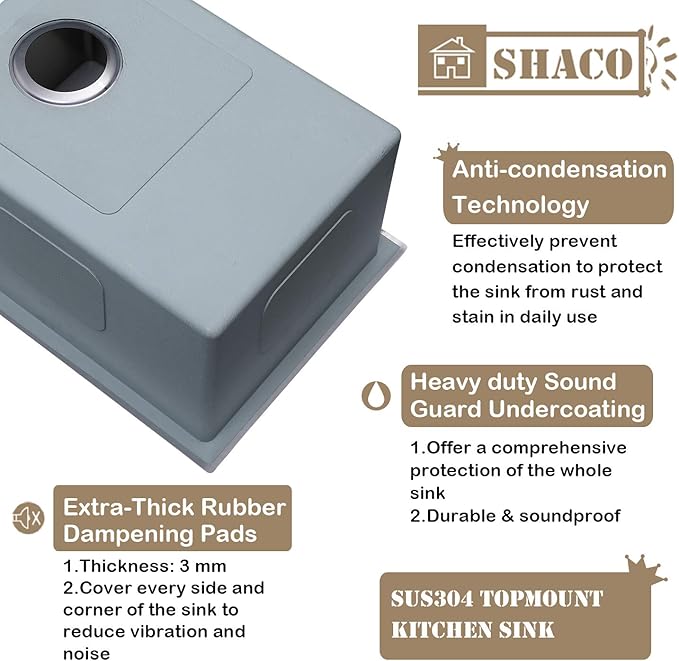 SHACO 25x22 Inch Drop In Kitchen Sink, Top Mount 16 Gauge 304 Stainless Steel 25 Inch Drop In RV Laundry Utility Sink, Brushed Nickel Single Bowl Sink Topmount Overmount Sinks with Drain