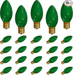 25 Pack C9 Ceramic Green Replacement Bulbs, St. Patrick's String Light Bulb Vintage Incandescent Light Bulbs for Christmas Wedding Patio St. Patrick's Day Decoration, E17/C9 Intermediate Base, 7 Watt