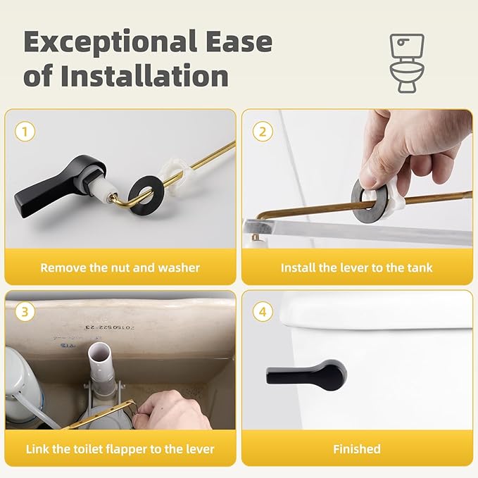 iFealClear 2 Pack Universal Metal Toilet Tank Flush Lever Replacement, Front Mount Handle Toilet Tank Trip Lever with 2 Pieces Stainless Steel Flapper Chains, Easy Install, Solid Brass, Matte Black