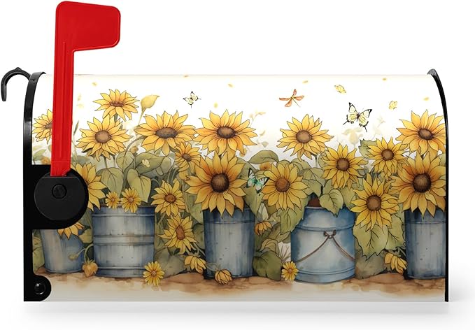 Summer Sunflower Mailbox Covers Magnetic Large Size Yellow Flowers Mailbox Post Cover Oversized Spring Floral Mailbox Wraps Mailbox Decor Waterproof for Garden Yard 21x25.5 Inch