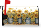 Summer Sunflower Mailbox Covers Magnetic Large Size Yellow Flowers Mailbox Post Cover Oversized Spring Floral Mailbox Wraps Mailbox Decor Waterproof for Garden Yard 21x25.5 Inch