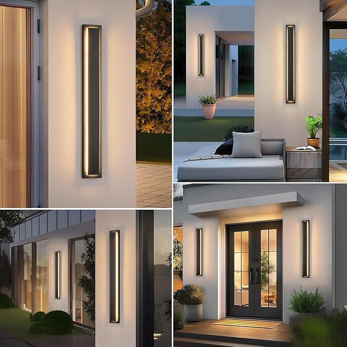 tewei 39.3 Inch Modern Outdoor Wall Sconce, Long Black LED Exterior Lighting Fixtures, Modern Large Outdoor Front Porch Lights Outside Wall Mount Lights for House, Warm White 3000K, 2 Pack