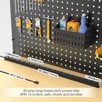 JUNNUJ Long Metal 16 Outlet Power Strip, Heavy Duty Power Strips Surge Protection 4800J with Circuit Breaker, 20a Wide Spaced Socket Wall Mount 5-15P Adapter High Amp 6-20R T-Slot 10FT Extension Cord