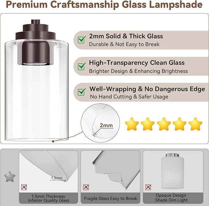 3-Light Bathroom Light Fixtures, 19" Modern Vanity Lights Over Mirror with Clear Glass Shades, Brown Light Fixture, Classic Wall Light Fixture for Mirror Living Room Cabinet Bedroom Porch