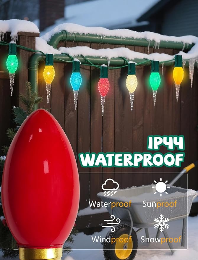 25 Pack C9 Multicolor Christmas Light Bulbs, C9 Incandescent Replacement Bulbs for Christmas String Light, Candle Lamps, E17 Intermediate Base, 7Watt