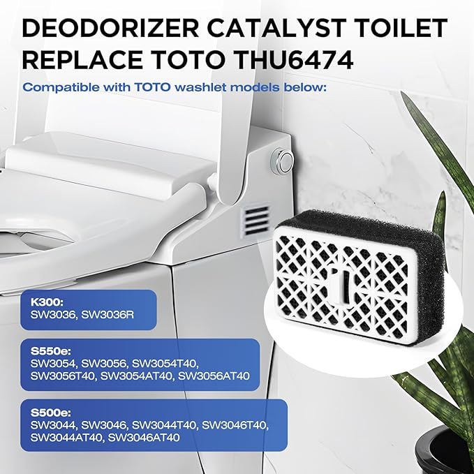 Toilet Deodorizer Filter Replacement for Toto THU6474-01/THU6474#01 THU6072,2 Pack Bathroom Toilet Air Filter Carbon Deodorizing Cartridge Parts Compatible with Washlets S550E C5 C2 SW3074 SW3054T40