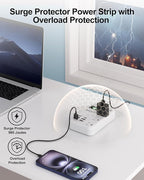 6 USB(2 USB C) Surge Protector Power Strip- 10 Ft Extension Cord with 24W USB Charging Station and 4 Outlets, Long Flat Extension Cord with Multiple Outlets for Travel Home Office Dorm White