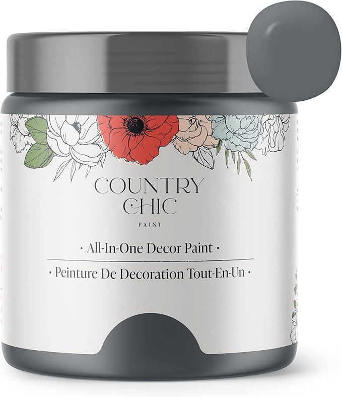 Country Chic All-in-One Chalk Paint for Furniture, Cabinets, Home Decor, Eco-Friendly, Matte Finish, Built-In Primer & Top Coat for Wood, Metal - Hurricane (Cool Grey) - Pint 16 oz (475 ml)