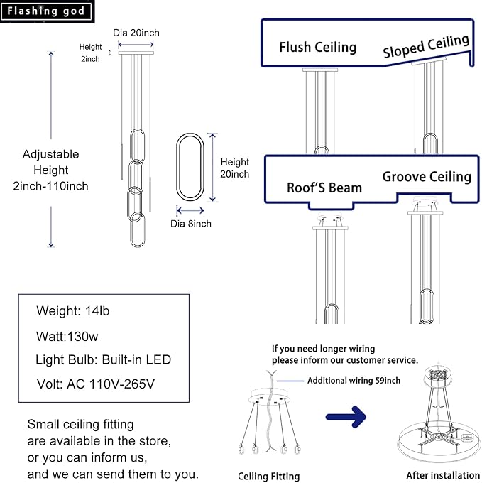 Flashing God Modern Chandelier,Black Chandeliers with 6 Ring Led Foyer Chandeliers,Larger High Ceiling Chandelier for Living Room,Rectangle Chandelier for Entryway Staircase LED Dimming 2700k-6000k