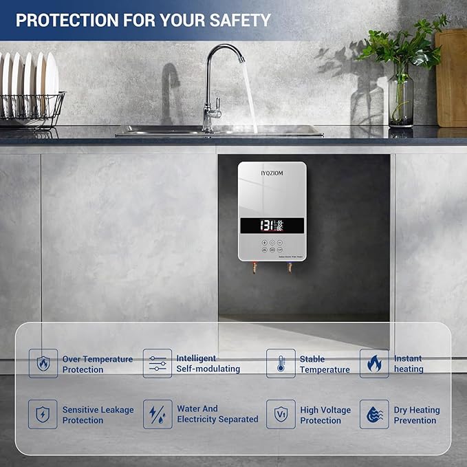Tankless Water Heater 6.5KW 240V,Instant Electric Water Heater Self Modulating Technology,Overheating Protection,Electric Hot Water Heaters for Sink.