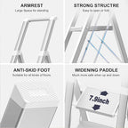 GameGem 6 Step Ladder for 12 Feet High Ceiling, Lightweight Aluminum Folding Step Stool with Convenient Handgrip, Stepladders with Anti-Slip and Wide Pedal for Home Use Space Saving - White