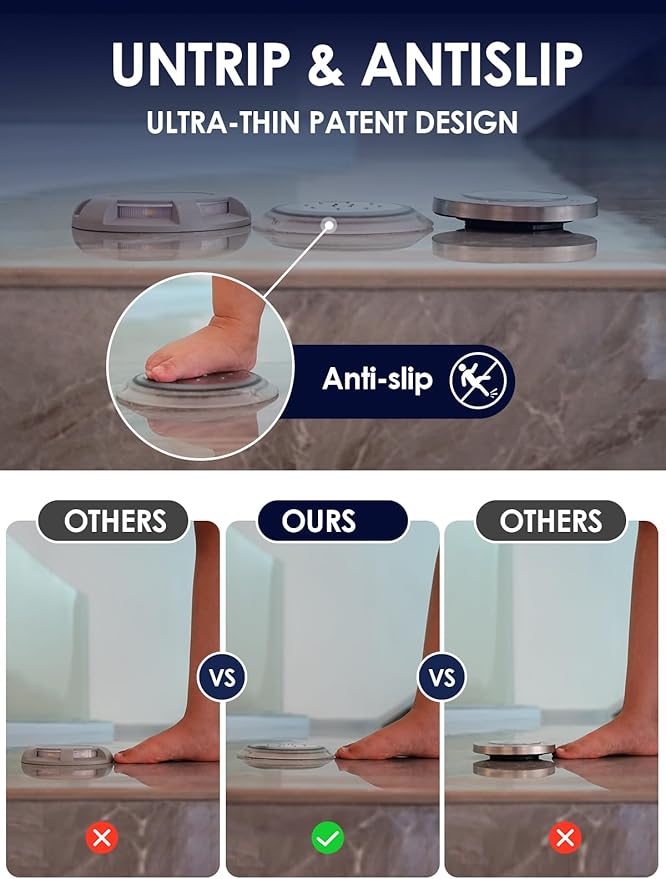 Solar Dock Lights, Super Bright Disc LED Outdoor Waterproof, Anti-Slip & Anti-Trip Flat Low Profile for Marine, Deck, Ground, Pool, Pier, Pathway, Step (Warm White, 2Pack)