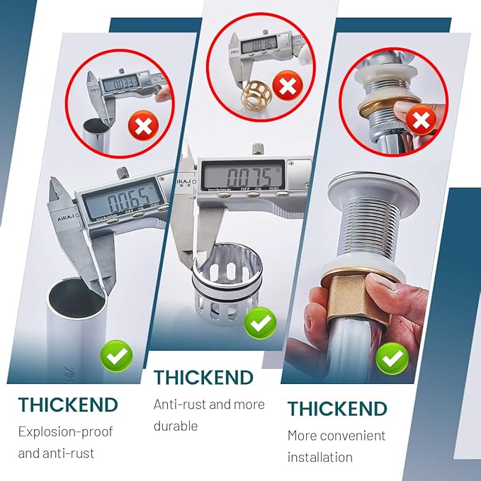 Vessel Sink Drain,Bathroom Pop-up Drain with Detachable Basket Stopper, Anti-Explosion and Anti-Clogging Drain Strainer, Sink Drain Assembly with Overflow Polished Chrome, REGALMIX RWF083H