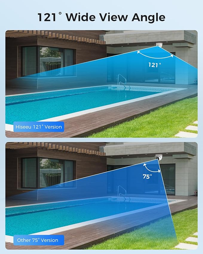 【121°Wide View+4K HD】 Hiseeu 4K Security Camera System, 8 Pcs 8MP PoE Security Camera Outdoor&Indoor, No Monthly Fee, Human Vehicle Detect, Smart Playback, 2TB Hard Drive for Surveillance 7/24 Record