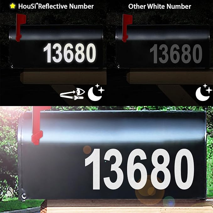Mailbox Numbers Sticker - Reflective, Self Adhesive Numbers for Outside, Durable & Easy to Apply (White, 4" x 2, 2" x 1)