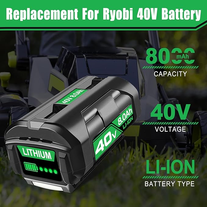 8000mAh Replacement Battery for Ryobi 40V Battery OP4015 OP4050A OP4040 OP4050 OP40201 Compatible with Ryobi 40V Cordless Power Tools (4pack)