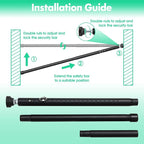 2pcs Sliding Door Security Bar, Adjustable Window Security Locks with Rubber Tips 17-50inch, Patio Door Security Lock Black for Home Apartment, Black