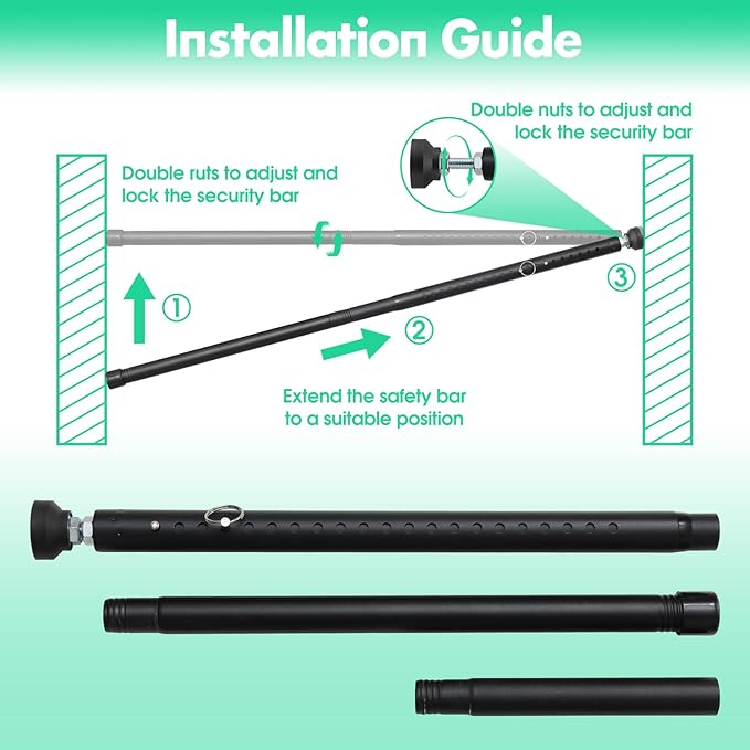 Sliding Door Security Bar, Adjustable Window Security Locks with Rubber Tips 17-50inch, Patio Door Security Lock Black for Home Apartment, Black