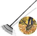 Rake for Leaves Heavy Duty Metal Garden Tools with 64.1 Inch Adjustable Steel Handle 25 Tines Leaf Rakes for Lawns Flower Bed Shrub Camping, Black