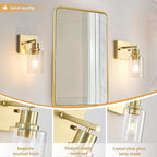 EMONG Gold Bathroom Light Fixtures,1-Lights Brushed Brass Vanity Light with Clear Glass Shade, Wall Sconces for Hallway, Farmhouse, Living Room