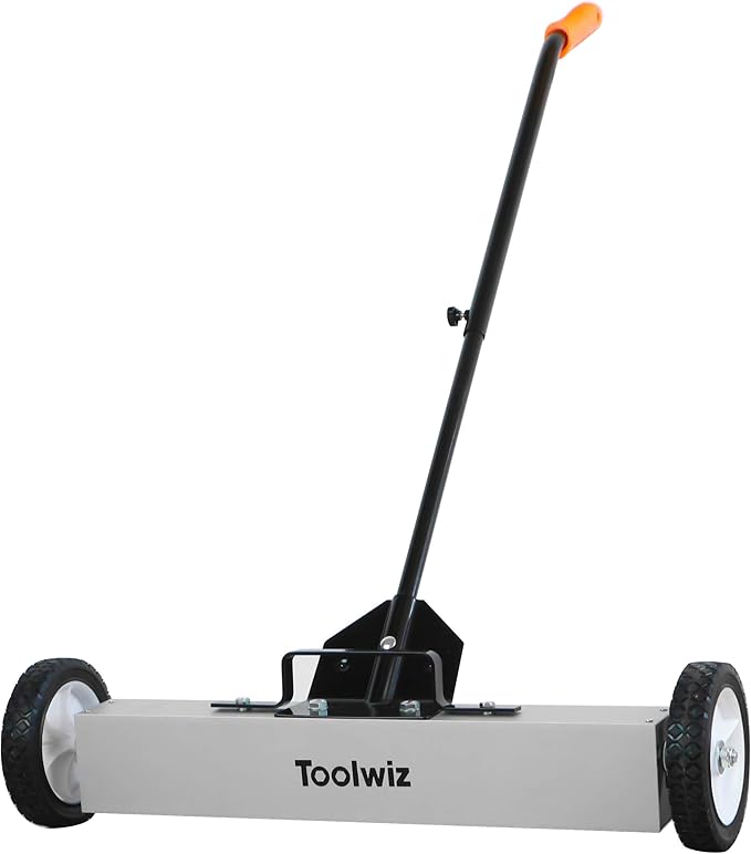 Toolwiz Magnetic Pick Up Sweeper with Wheels 24-inch Large Magnet Pickup Lawn Sweeper Roofing Tools, 33Lbs Yard Tools with Telescoping Holder and Quick Release Latch for Heavy Duty Metal Clean up