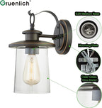 GRUENLICH Outdoor Wall Lantern, Wall Sconce as Porch Lighting Fixture, E26 Medium Base, Metal Housing Plus Clear Glass, Oil Rubbed Bronze Finish, Bulb Not Included, 1-Pack