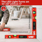WBE 4-Piece Torpedo-Level Set with Magnetic, Digital-Leveler with LCD Display, 4.7", 16", 20", 40" Aluminum Alloy Spirit Level-Set with Carrying Bag, Bubble Vials Ruler for 45/90/180 Degree.