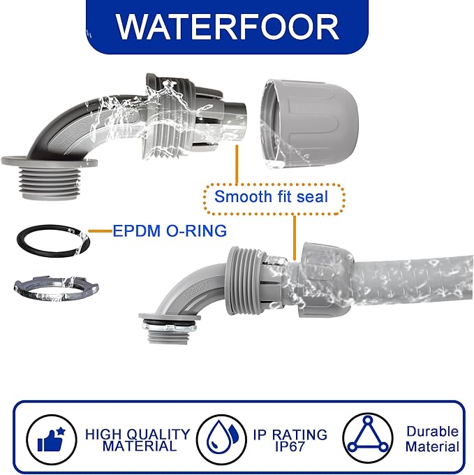 (20 Pack) Yariwiz 1/2 Plastic Liquid Tight Conduit 90 Degree Elbow