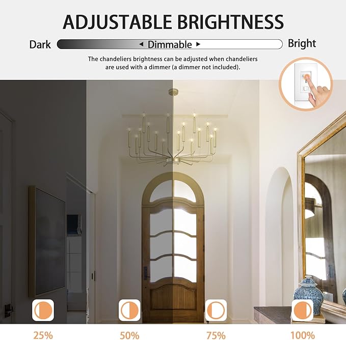 Qamra Modern Farmhouse Gold Chandelier for Dining Room, 16-Light Rustic Candle Chandelier Light Fixture, Industrial Hanging Chandeliers Lighting for Living Room, Kitchen, Staircase, Entryway, Foyer