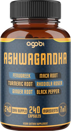 240 Capsules - 8 Month Supply - 7in1 Ashwagandha 8050mg - Combined with Fenugreek, Maca, Turmeric, Rhodiola, Ginger, and Black Pepper - Mood, Strength, Spirit and Energy Support Supplement