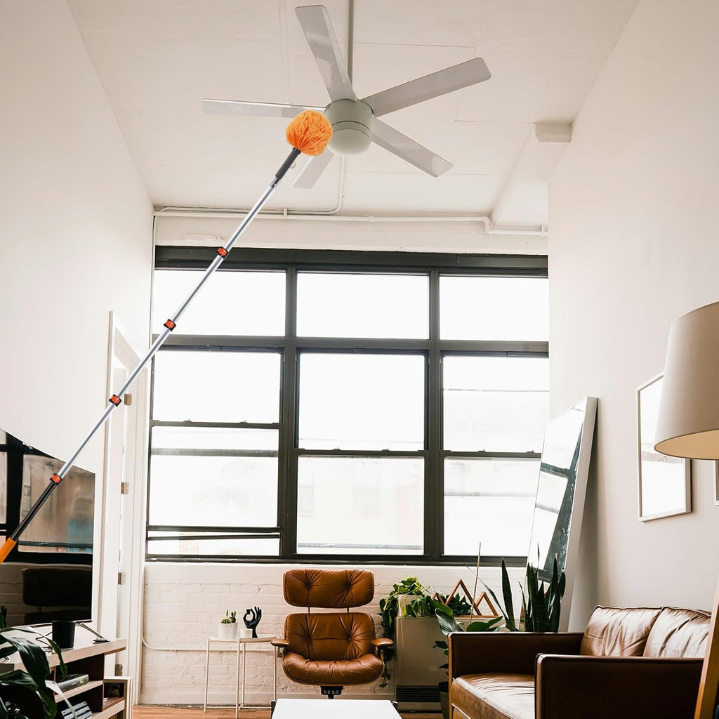 23 ft High Reach Cobweb Duster with Extension Pole, Spider Web Brush with Lightweight 5 Stage 4-16.5 ft Telescoping Pole, Soft Bristles Dusters for Outdoor Indoor Cleaning