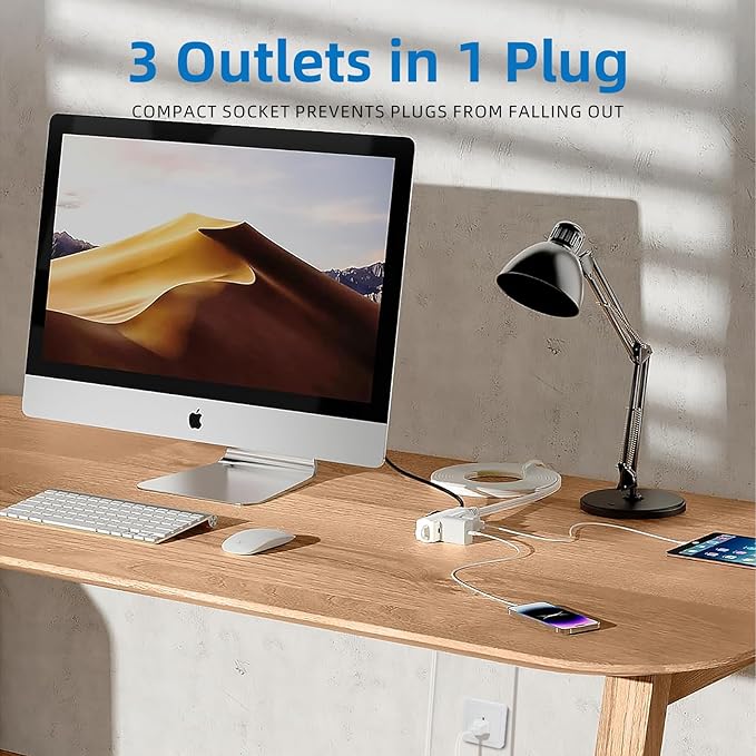 TiFFCOFiO Indoor Extension Cord, 2 Prong 12 Feet Extension Cord, 3 Polarized Outlets with Safety Slide Windows,13A/1625W, 16 AWG, 1 Pack (2 Packs)