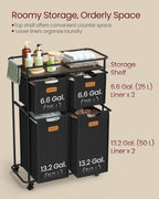 VASAGLE Laundry Sorter, Laundry Hamper with Wheels, 39.6 Gal. (150 L) Portable Rolling Cart Baskets with Shelf, 4 Removable Liners and 6 Labels, Ink Black and Chestnut Brown URLS100B01