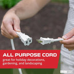 Iron Forge Cable 2 Prong Outdoor Extension Cord 6 ft, 16/2 SJTW 6 Foot White Extension Cord, Weatherproof - Great for Outdoor Lights, Deck, Patio