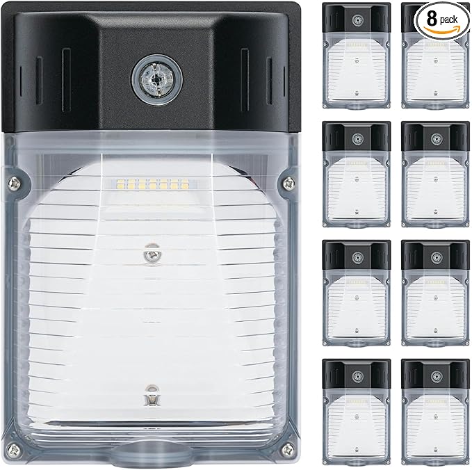 30W LED Wall Pack Light with Dusk to Dawn Photocell 8Pack, 3900LM 5000K Daylight, LED Wall Lights Outdoor Security Lighting for House Garage Yard Garden, IP65 Waterproof, 100-277VAC, ETL Listed