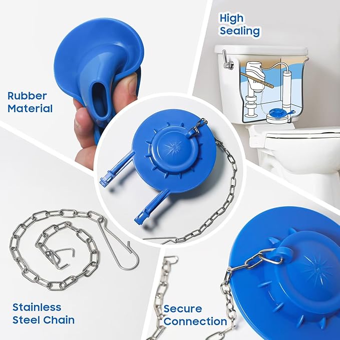 Universal Toilet Flapper Replacement Kit: 2 Inch Toilet Tank Flapper 2 Stainless Chains Designed for American Standard Kohler Toto Gerber Toilet Stopper Water Saving Easy to Install Heavy Duty Rubber