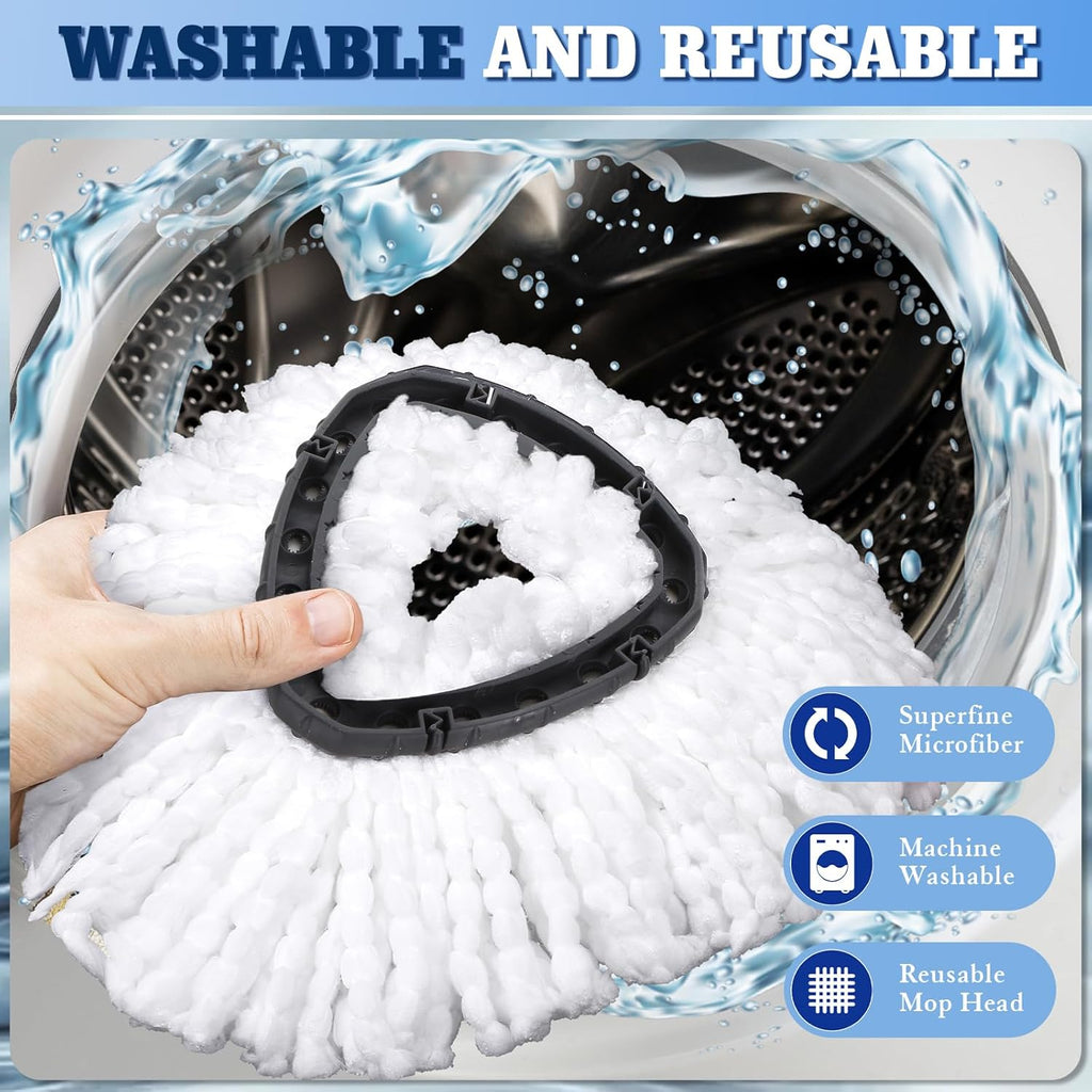 4 Packs Spin Mop Replacement Heads Compatible with Oceda EasyWring 1-Tank System,4-Section Rotatable Mop Handle 30-58in ,Mop Scrub Brush and Base Combo Set,Mop Refills Easy to Replace and Cleaning