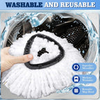 4 Packs Spin Mop Replacement Heads Compatible with Oceda EasyWring 1-Tank System,4-Section Rotatable Mop Handle 30-58in ,Mop Scrub Brush and Base Combo Set,Mop Refills Easy to Replace and Cleaning