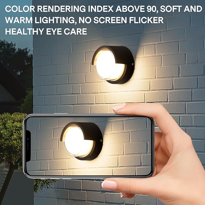 Outdoor Wall Light 4 Pack - Minimal Design Wall Sconce - Modern Black Round Lights - Warm 3000K - For Corridor