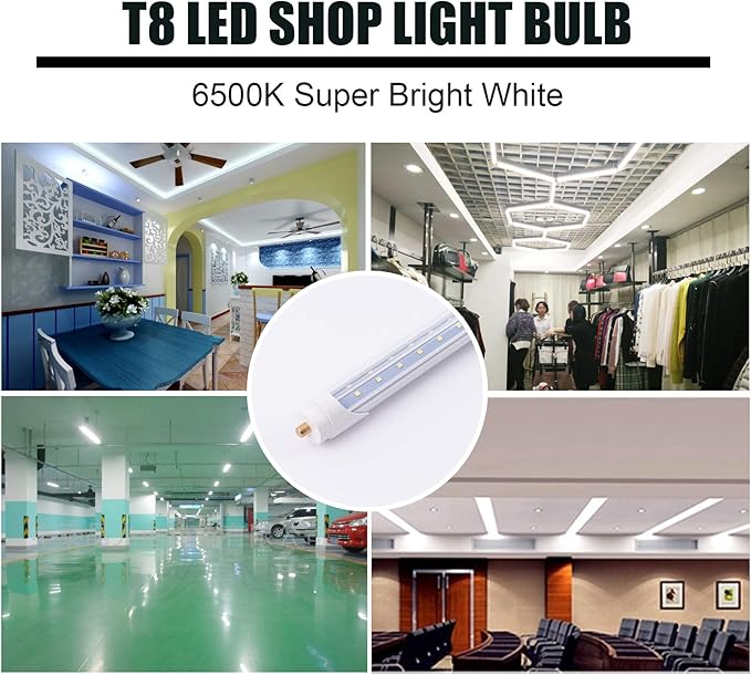 15-Pack 6FT 40W T8 LED Tube Light FA8 Single Pin Base Daylight White 6000k with Bright Dual-Row LED Chips 6 Foot LED Bulbs to Replace T8 T10 T12 Fluorescent Light, ETL Listed
