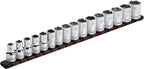 ARES 70203-1/2-Inch Drive Red Aluminum Socket Organizer - Store up to 16 Sockets and Keep Your Tool Box Organized - Sockets Will Not Fall Off this Rail