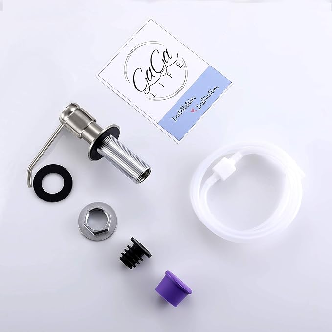 GAGALIFE Soap Dispenser for Kitchen Sink (Brushed Nickel) and Extension Tube Kit, Complete Brass Head, 40" Silicone Tube Connect to The Soap Bottle Directly, Say Goodbye to Frequent Refills