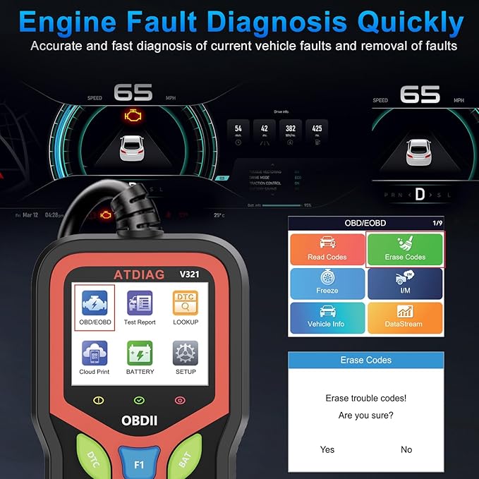 2025 Upgraded OBD2 Scanner Diagnostic Tool, Check Engine Lights and Clear Vehicle Trouble Codes with Professional Battery Start Test, Cloud Printing Enhanced Car Scanner for All Vehicles Since 1996