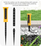 CCCEI Outdoor Power Strip Weatherproof with Stake, Waterproof Extension Cord with Multiple Outlets, Christmas Exterior Garden Decor, Yard, Camping, 4 Plugs, Surge Protector 15FT, Yellow.