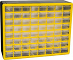 Akro-Mils 64-Drawer Plastic Drawer Storage Cabinet for Garage Organization, Bead Organizer, Building Bricks Storage, Teacher Toolbox, Makeup Organizer, 20" W x 6" D x 16" H, 10164 Yellow